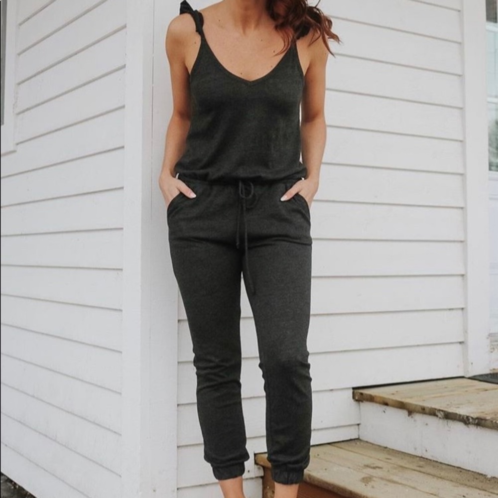 Chaser Grey Jumper with drawstrings, frilled shoulders & tapered ankles